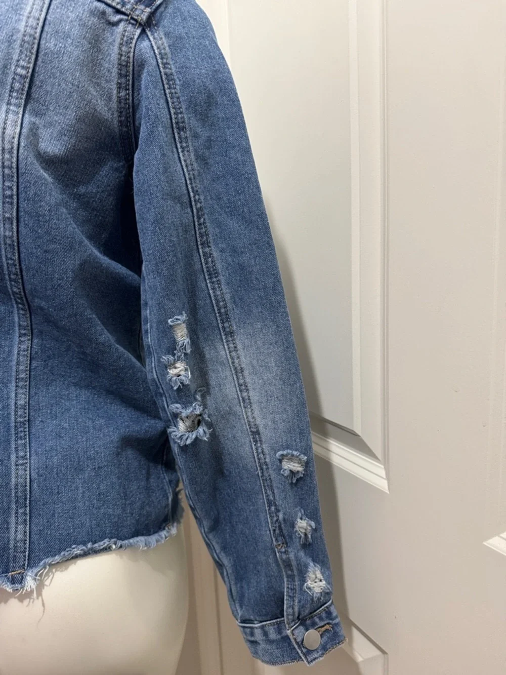 Classic Blue Denim Distressed Jean Jacket